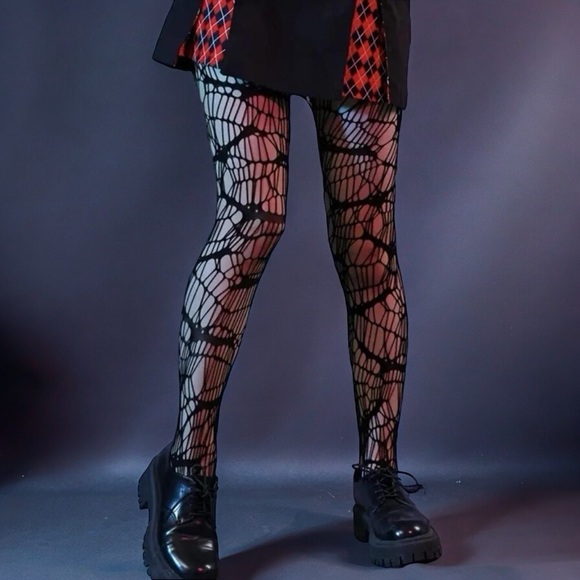 Accessories - Black Bat Patterned Fishnet Tights, High Waist Footed Pantyhose One Size‎